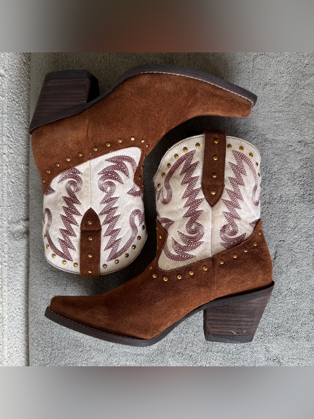 Dingo "Rodeo Queen Bootie Brown Suede & White Calf Hair Size 9.5 - Picture 8 of 11